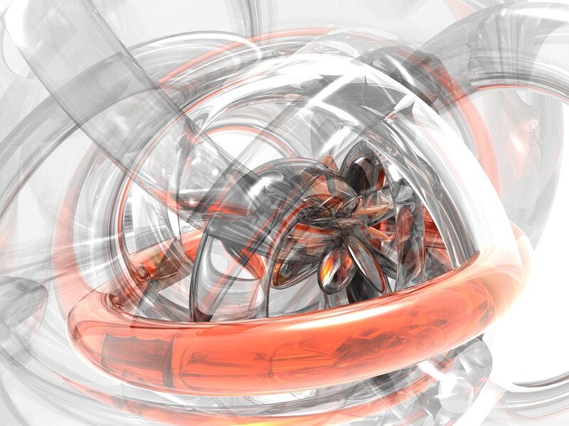 abstract glass sculpture with orange accents