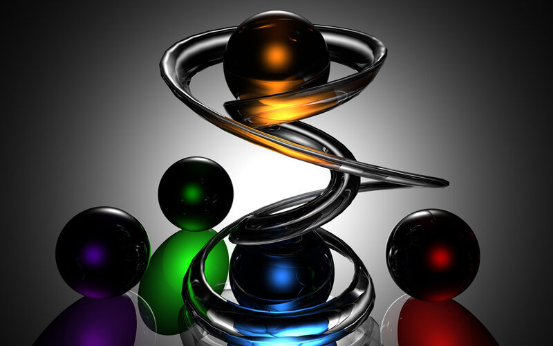 Abstract glass sculpture with spheres