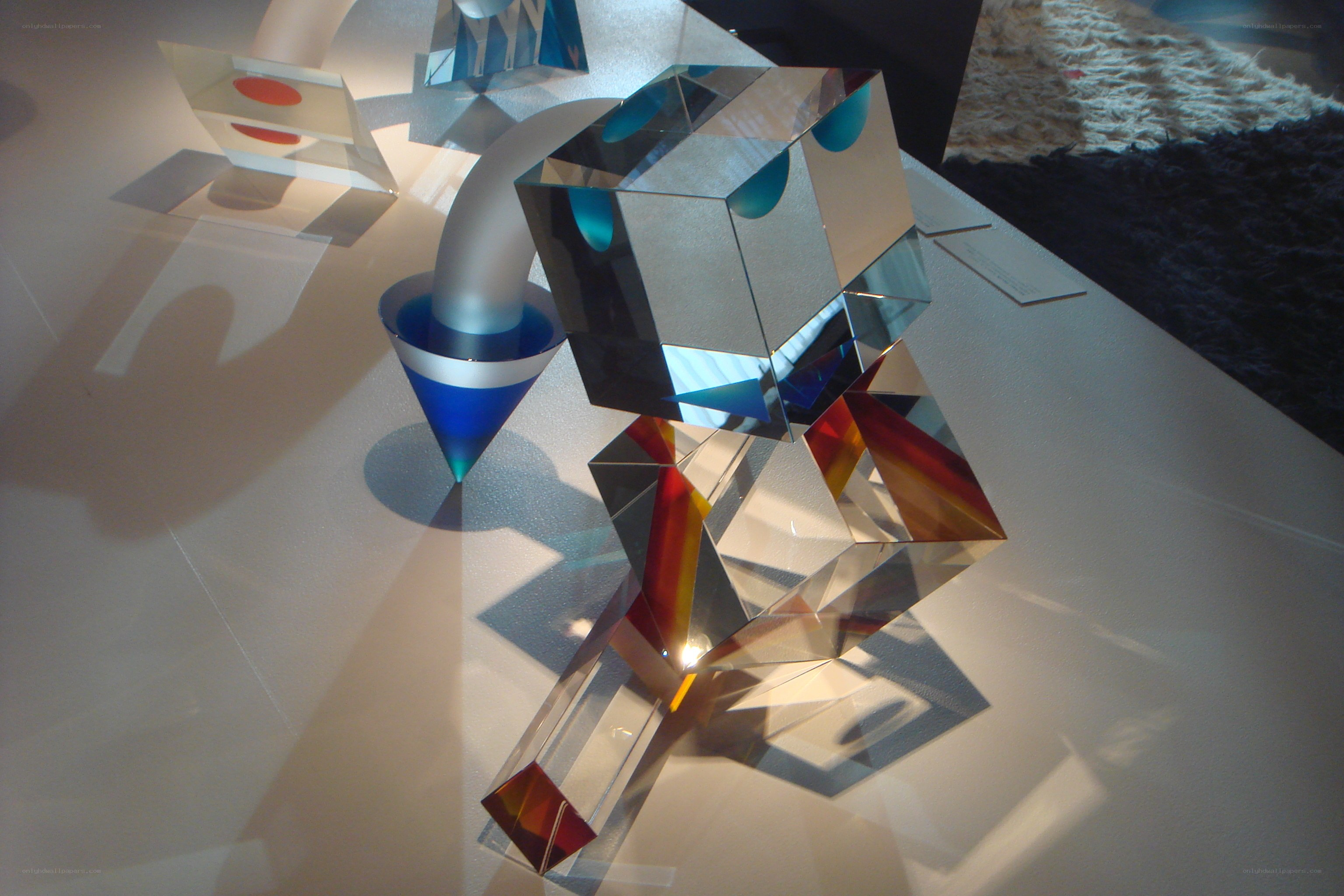Abstract glass sculptures on display