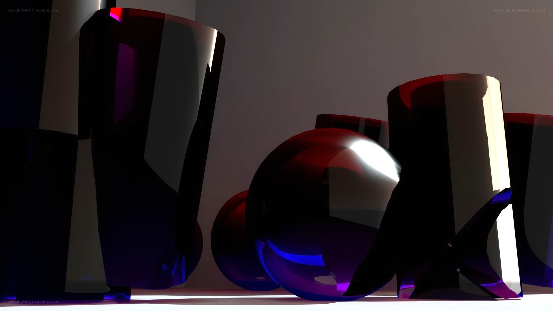 abstract glass shapes in dark room