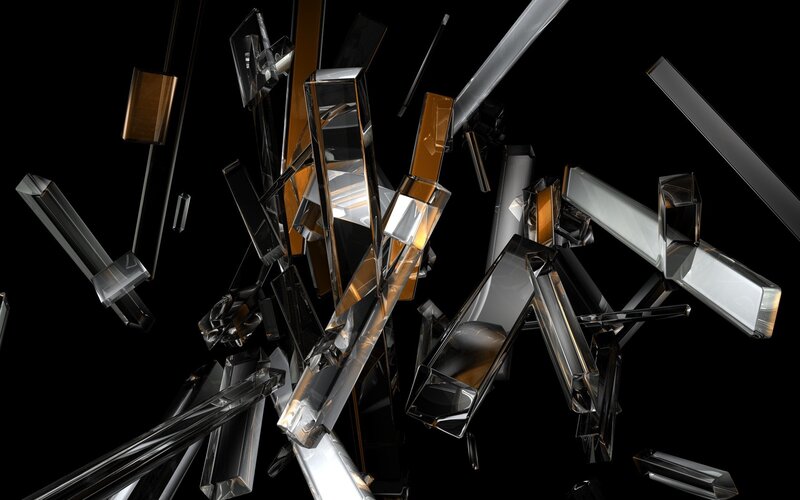 Abstract glass shards floating