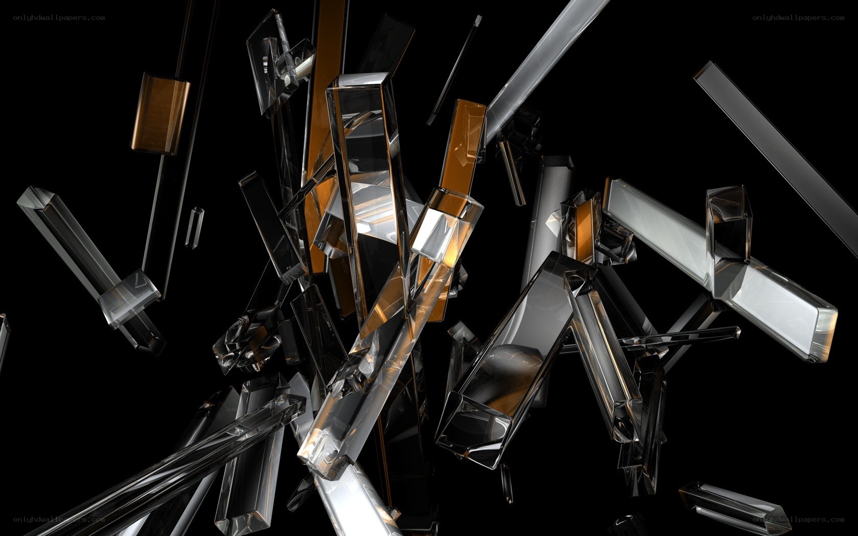 Abstract glass shards floating
