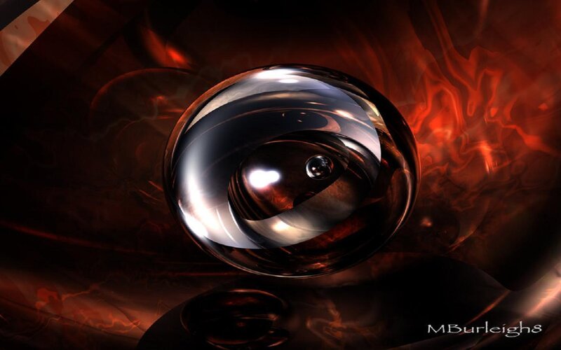 Abstract glass sphere with fiery background