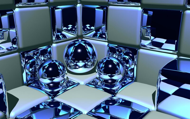Abstract glass spheres in cubes