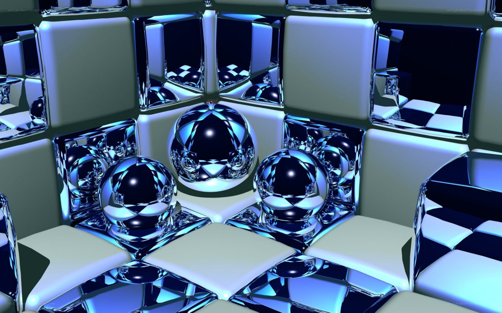 Abstract glass spheres in cubes