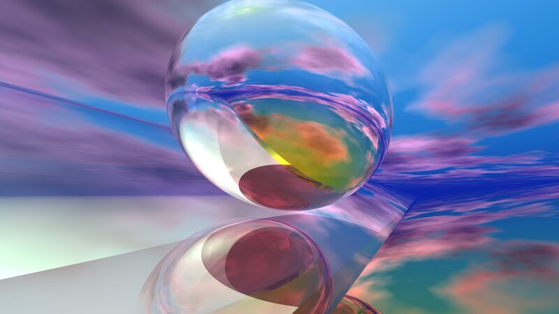 Abstract glass spheres in sky