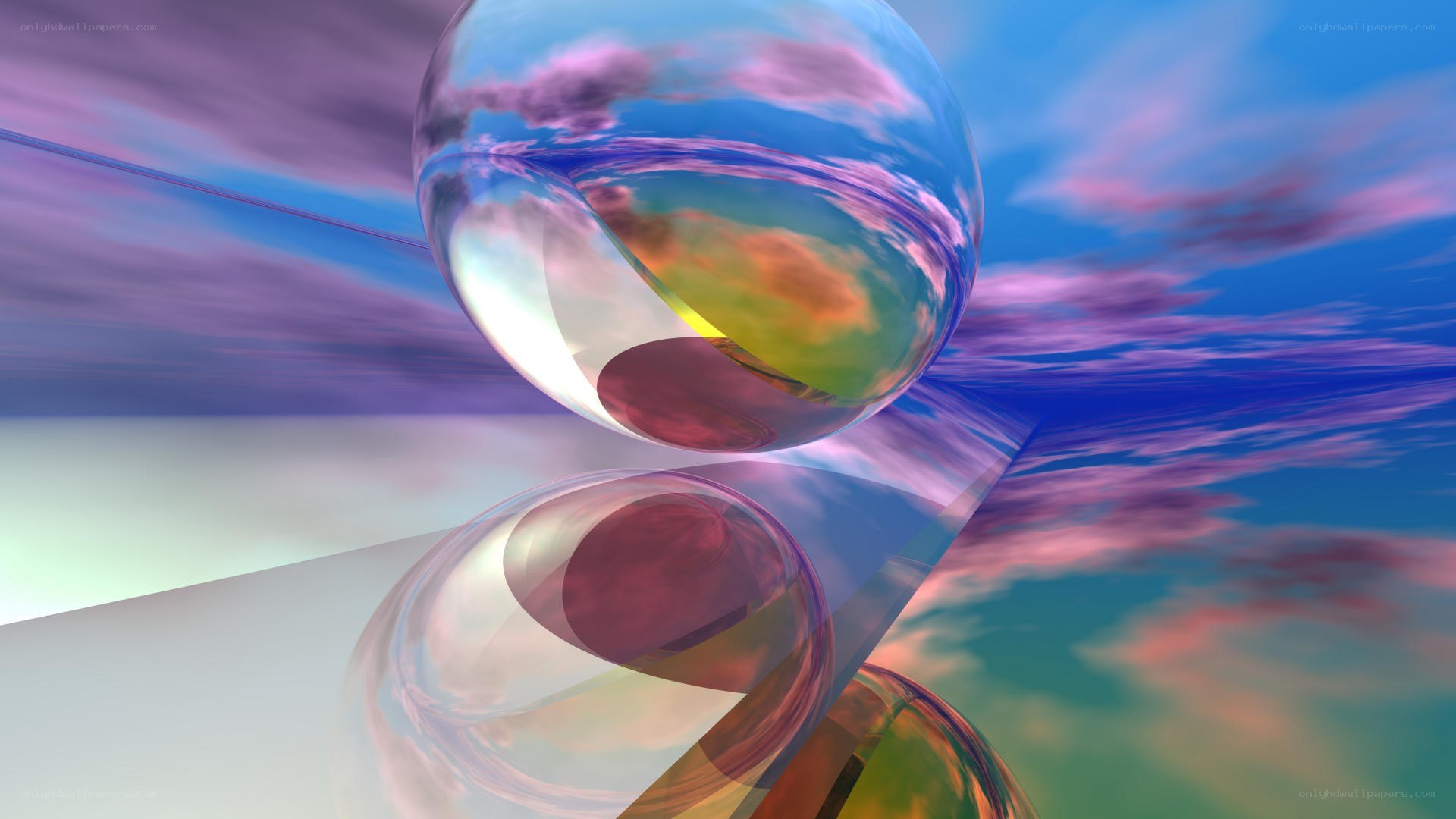 Abstract glass spheres in sky