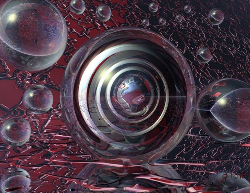 Abstract glass spheres on red surface