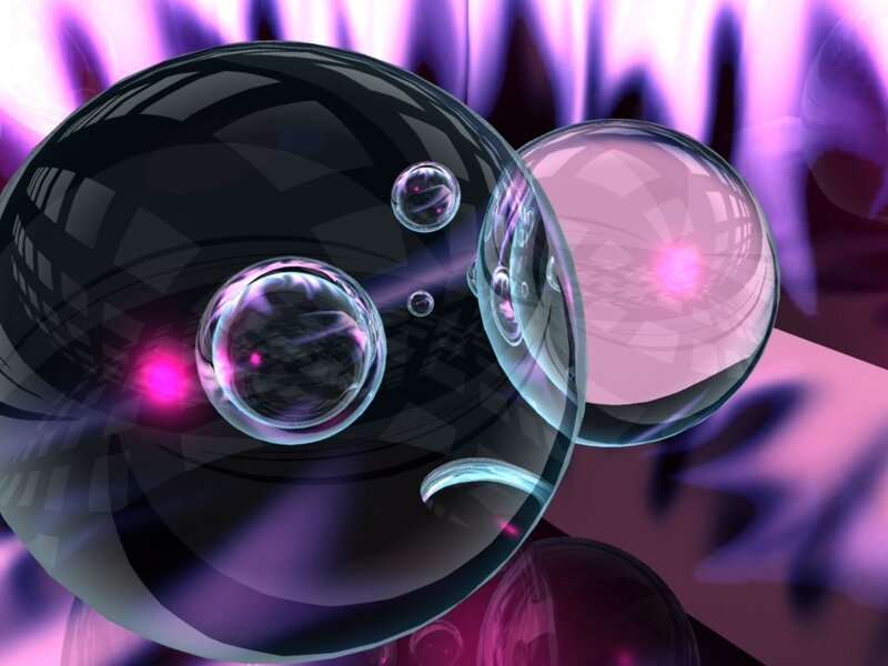 Abstract glass spheres with purple light