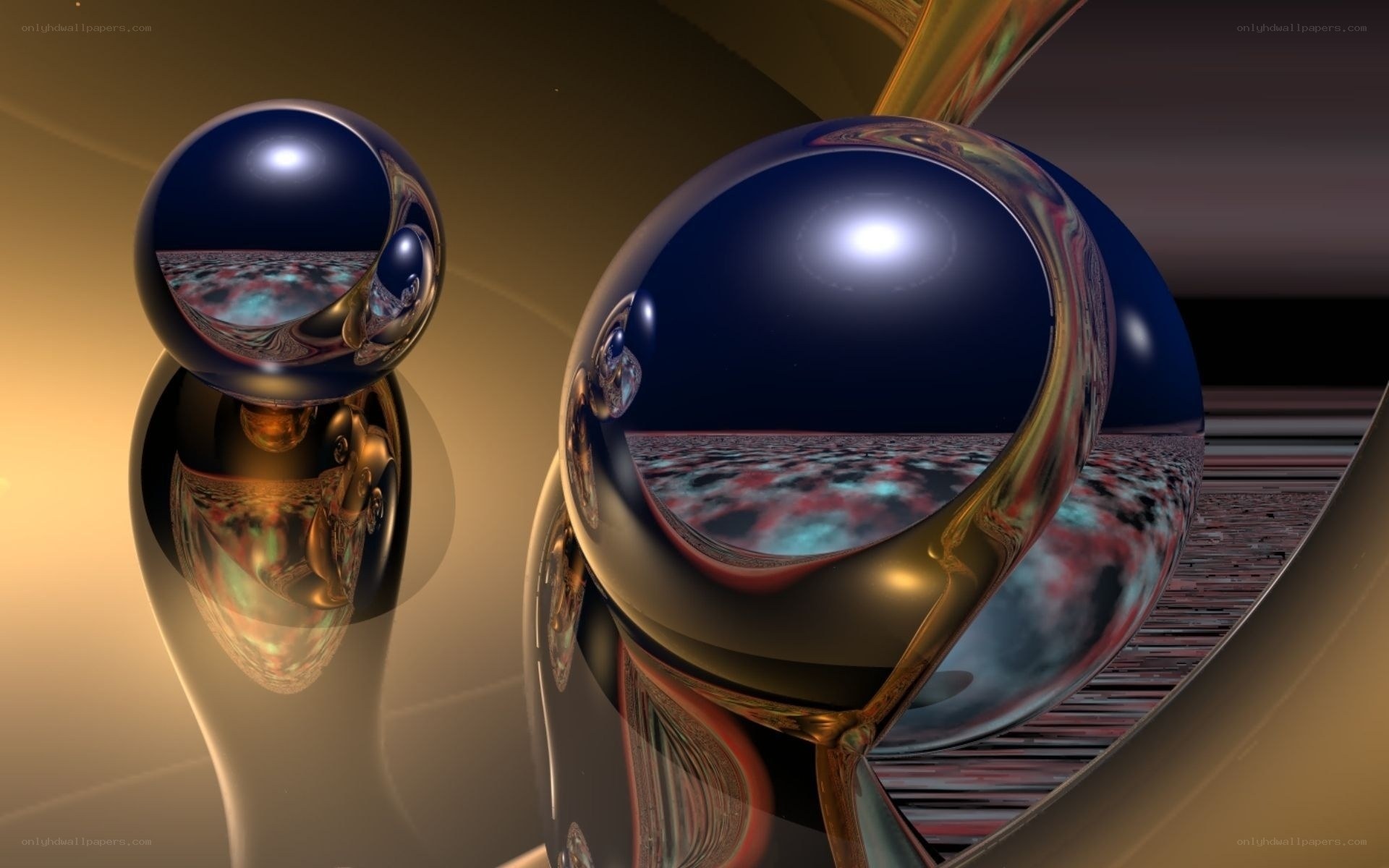 Abstract glass spheres with reflections