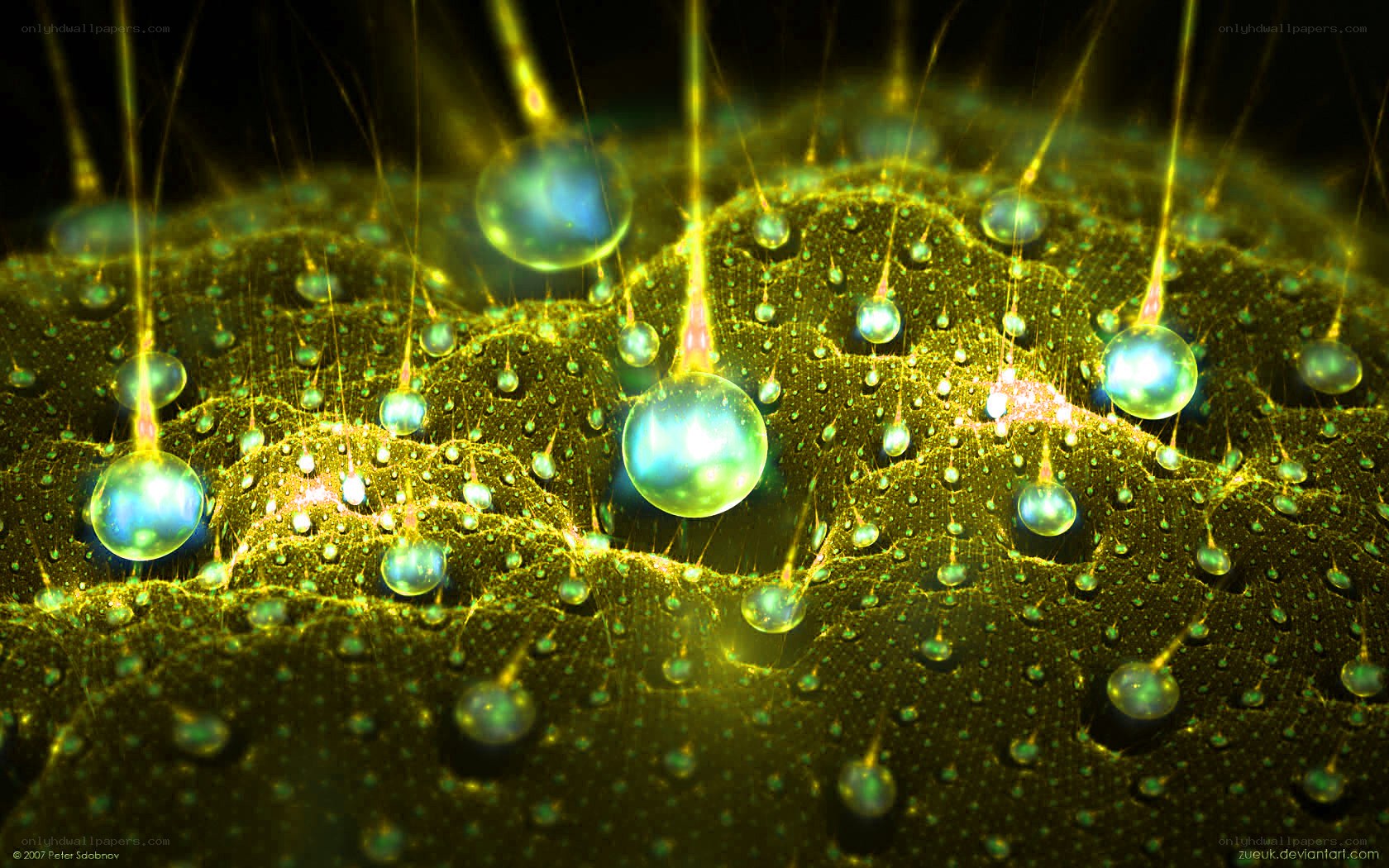 Abstract glowing droplets on surface