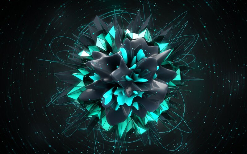 Abstract Glowing Flower — Teal, Dark
