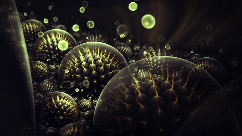 Abstract glowing fractal spheres