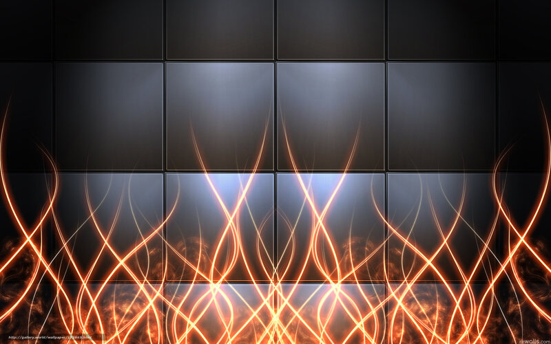 Abstract glowing lines on dark tiles