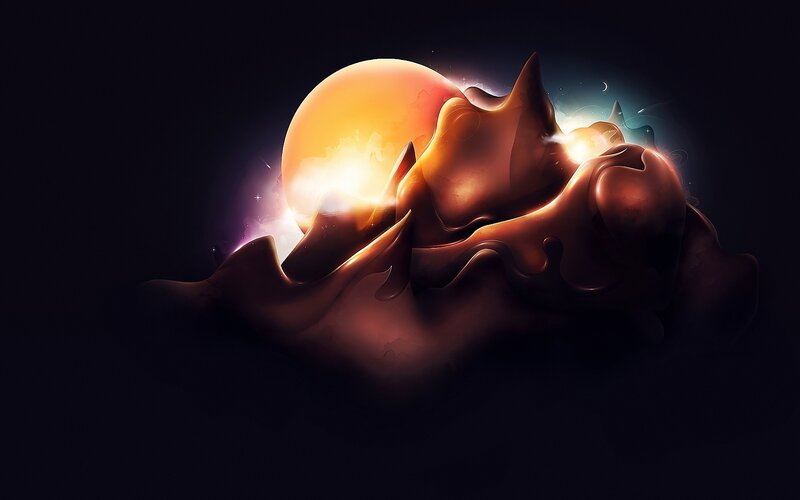 Abstract glowing orb and liquid form