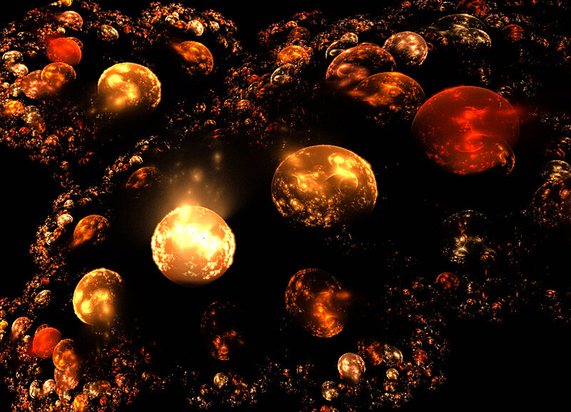 Abstract glowing orbs in dark space