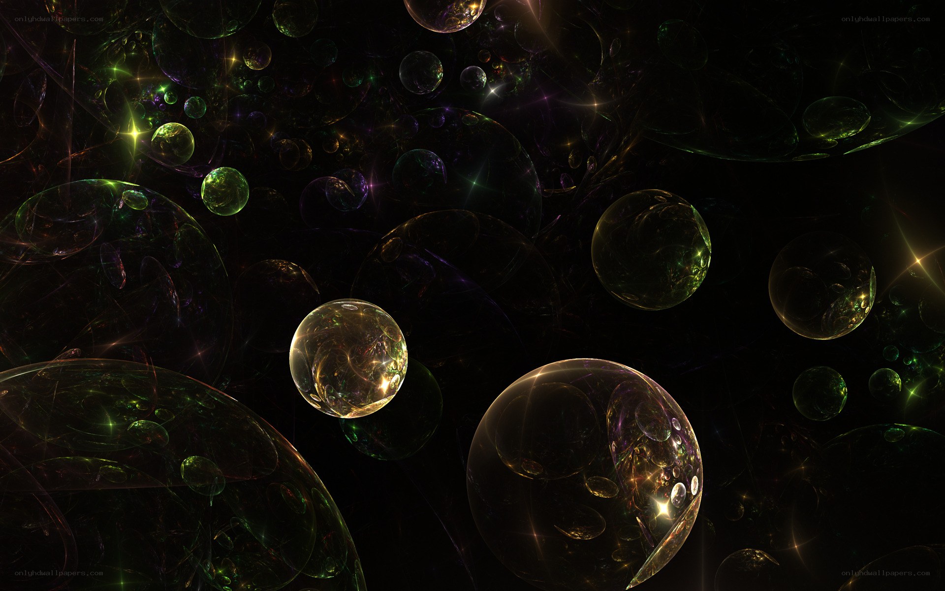 Abstract glowing spheres in space