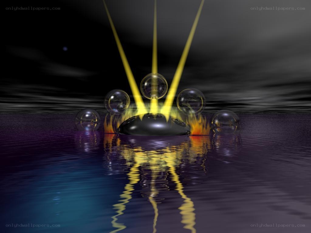 Abstract glowing spheres on water