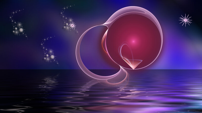 Abstract glowing spheres over water