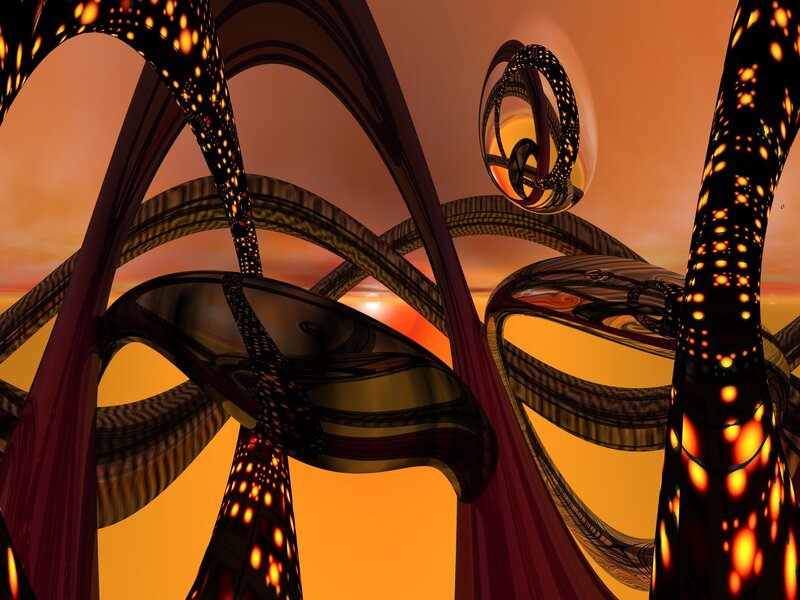 Abstract glowing structures at sunset