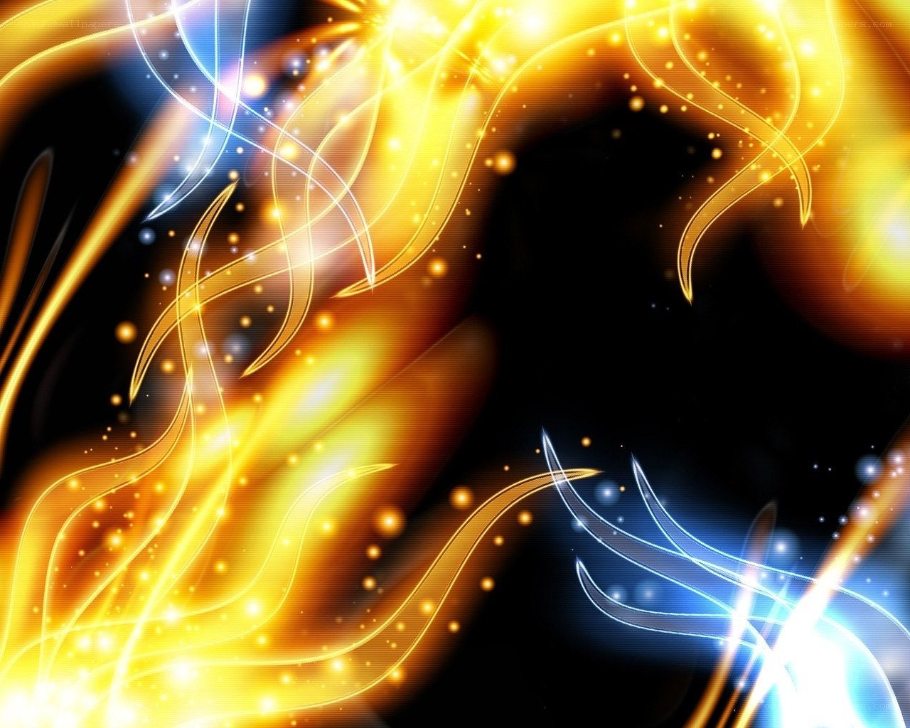 Abstract golden and blue energy waves