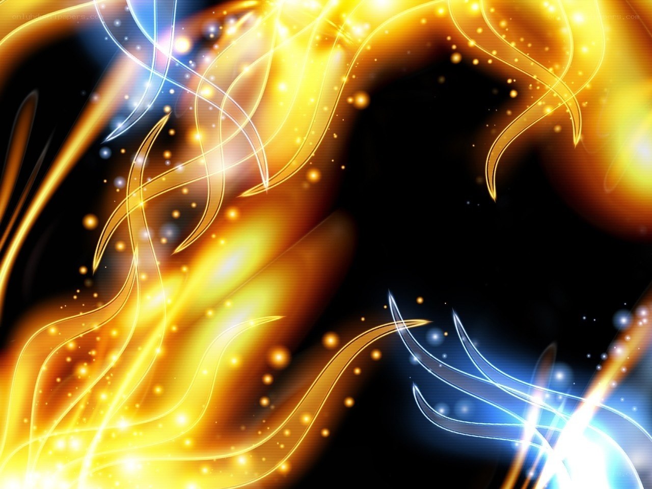 Abstract golden and blue light waves