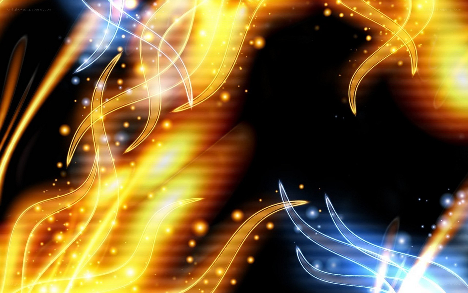Abstract golden and blue light waves
