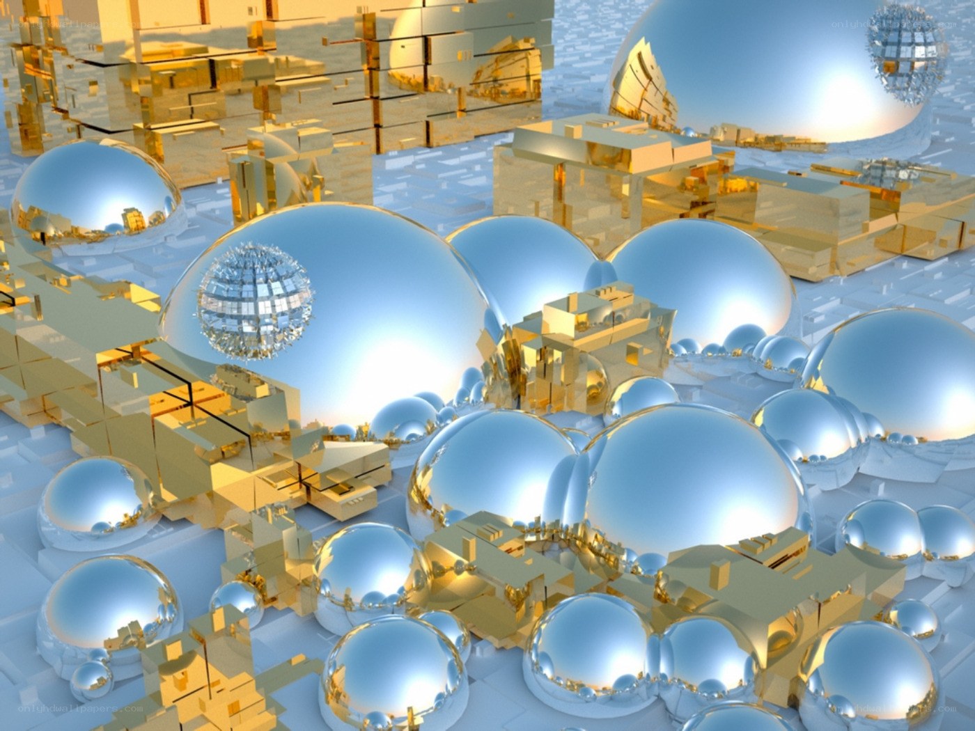 abstract golden and silver spheres