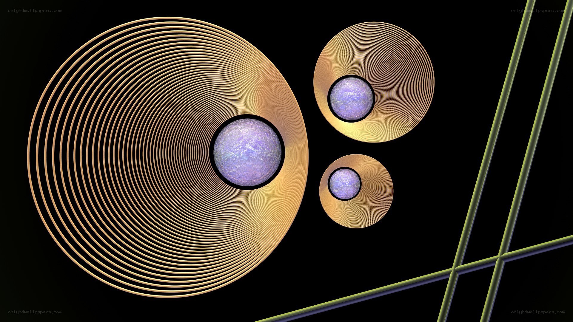 abstract golden circles with spheres