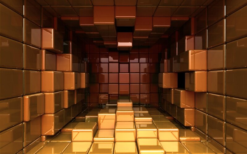 abstract golden cube corridor