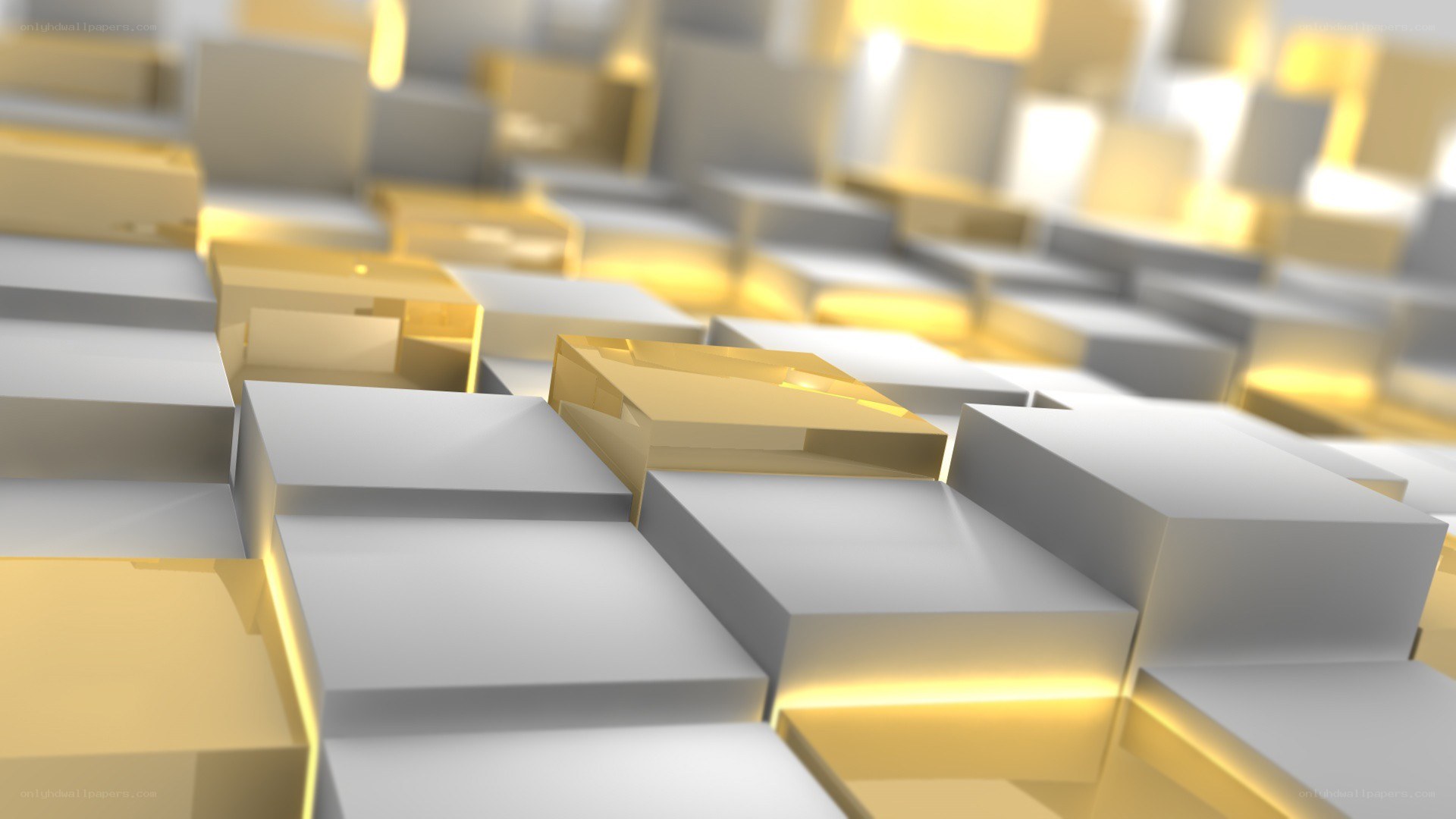 Abstract golden cubes on white