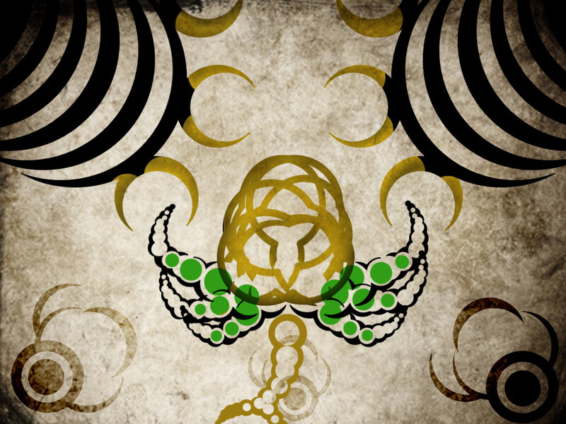 abstract golden emblem with green accents