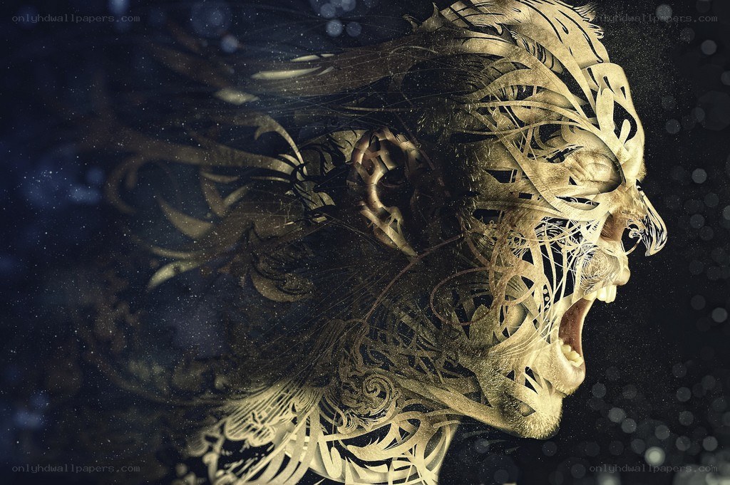 abstract golden face sculpture