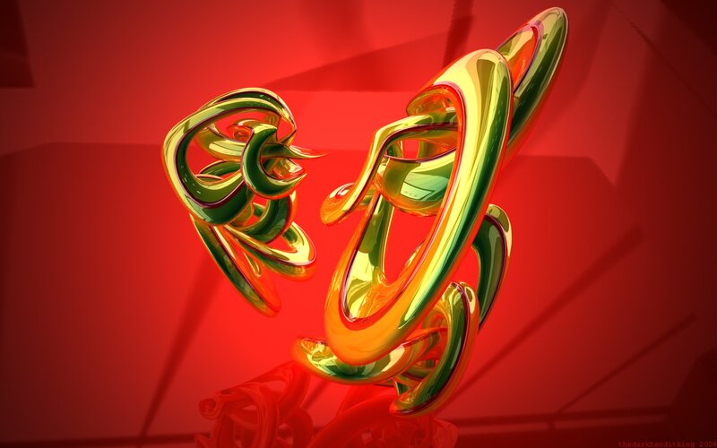 Abstract golden sculpture on red