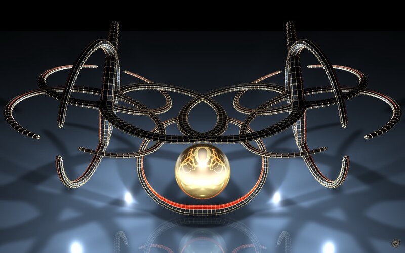 abstract golden sphere sculpture