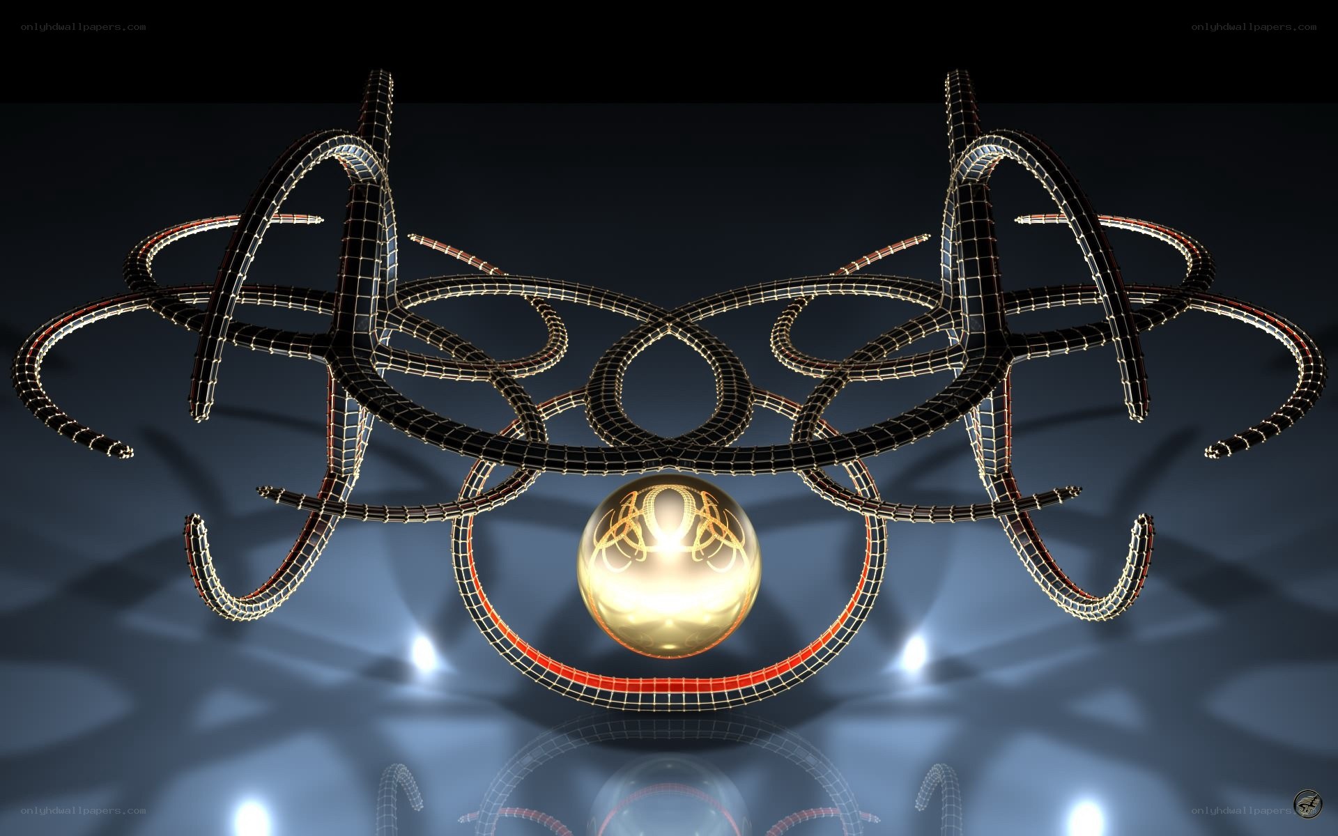 abstract golden sphere sculpture