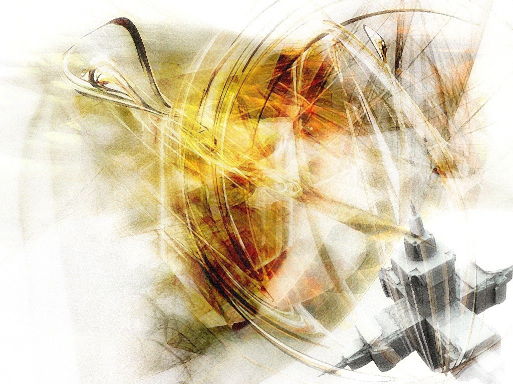 Abstract golden swirl with cityscape