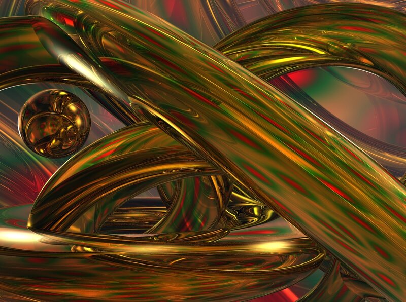 Abstract golden swirls and sphere