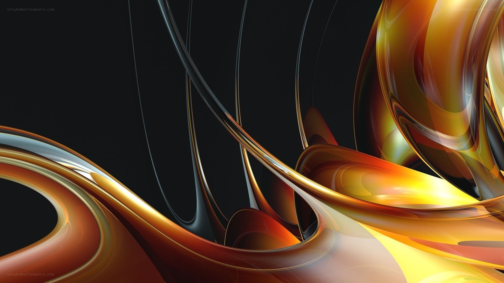 Abstract golden swirls on black