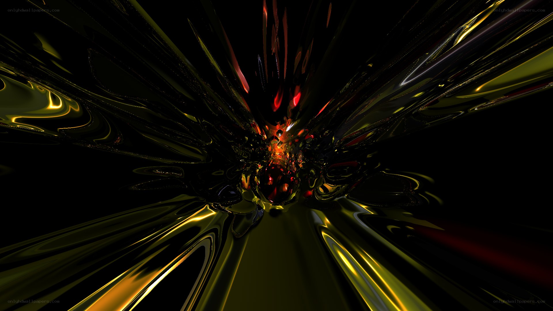 Abstract golden tunnel with red core