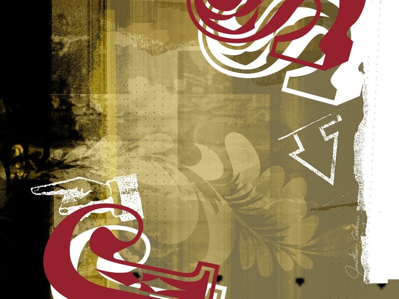 abstract graphic with red and gold elements