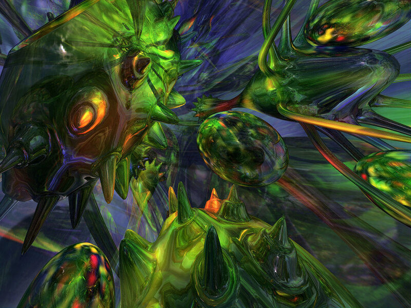 Abstract green alien creatures