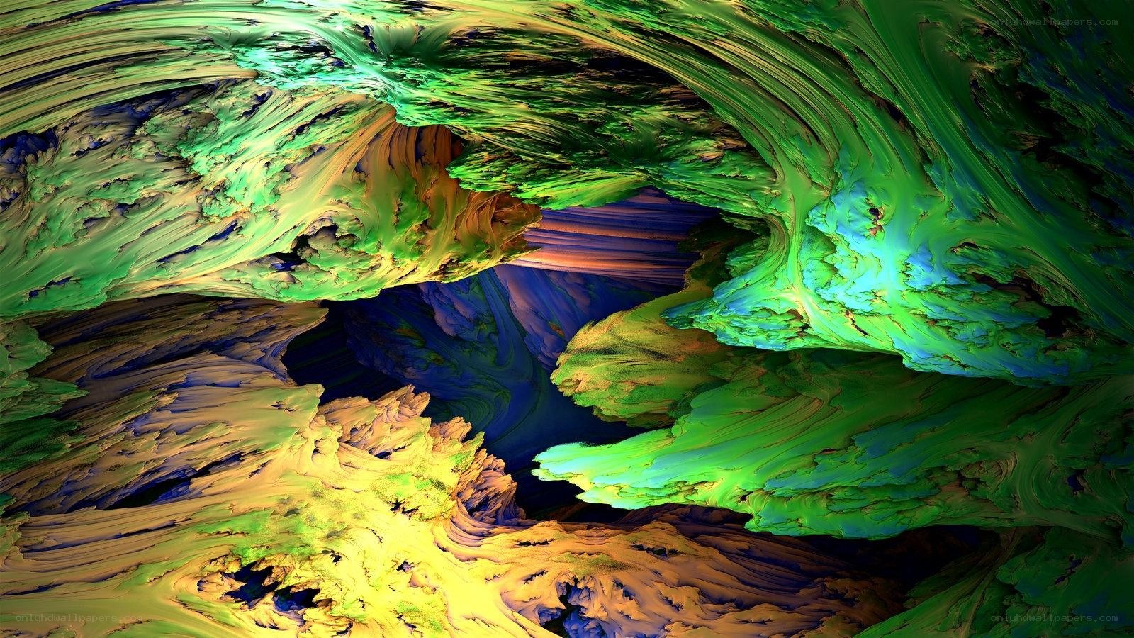 Abstract green and blue cave