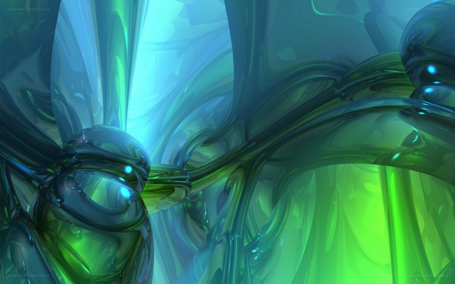 Abstract green and blue fluid forms