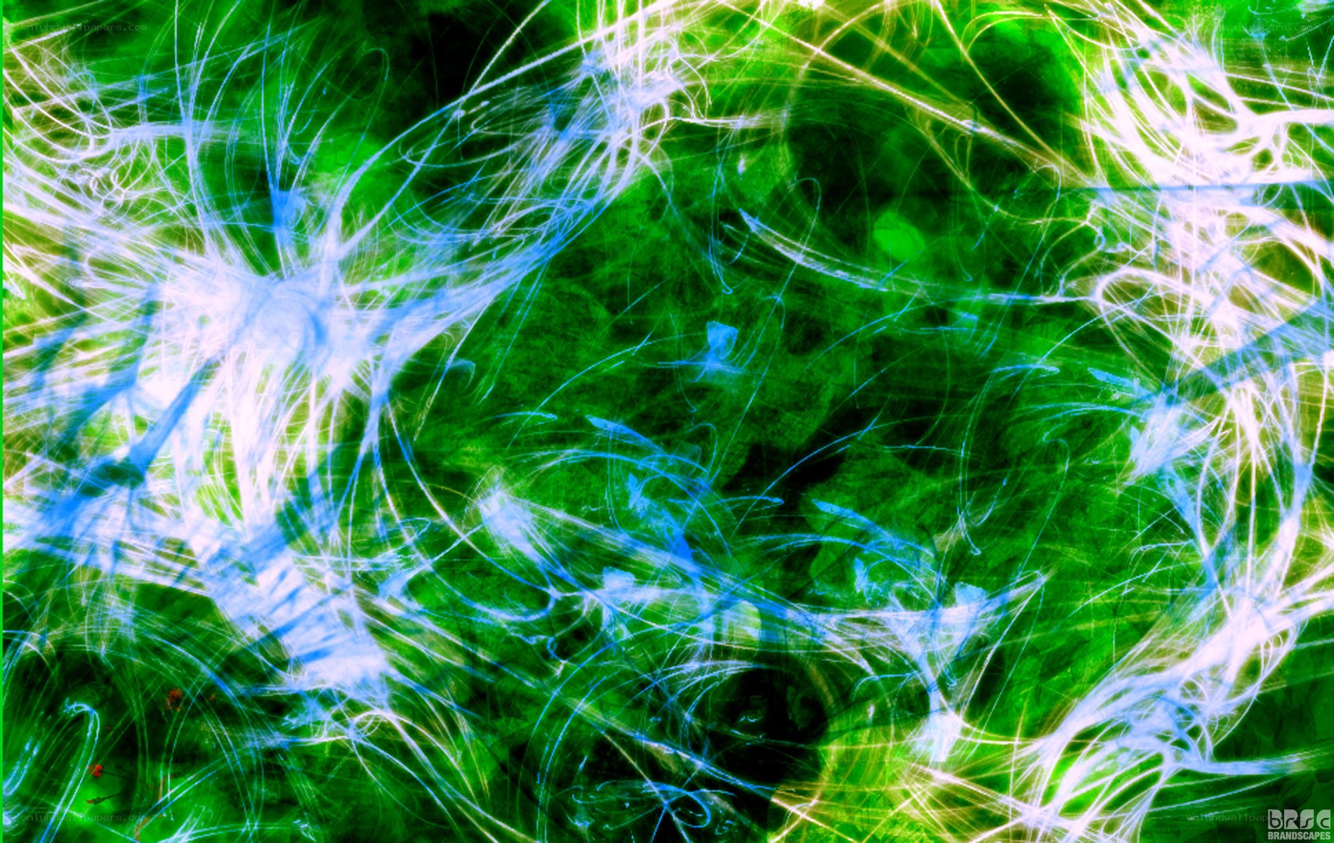 Abstract green and blue light trails