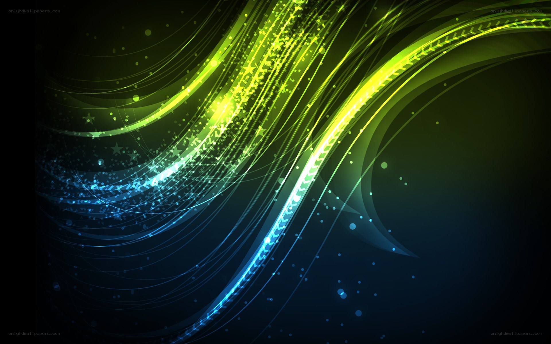 Abstract green and blue light waves