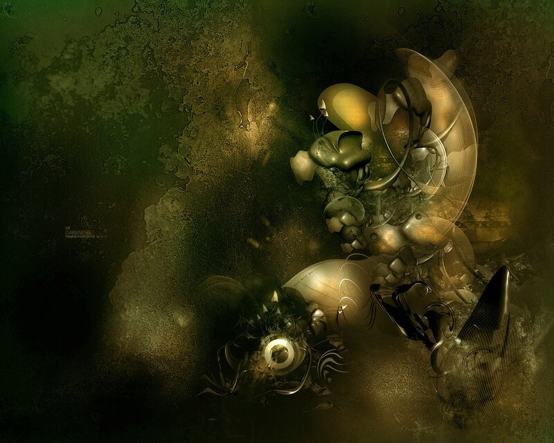 abstract green and gold fractal art
