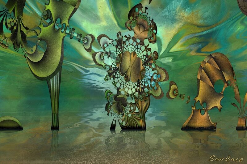Abstract green and gold fractal art