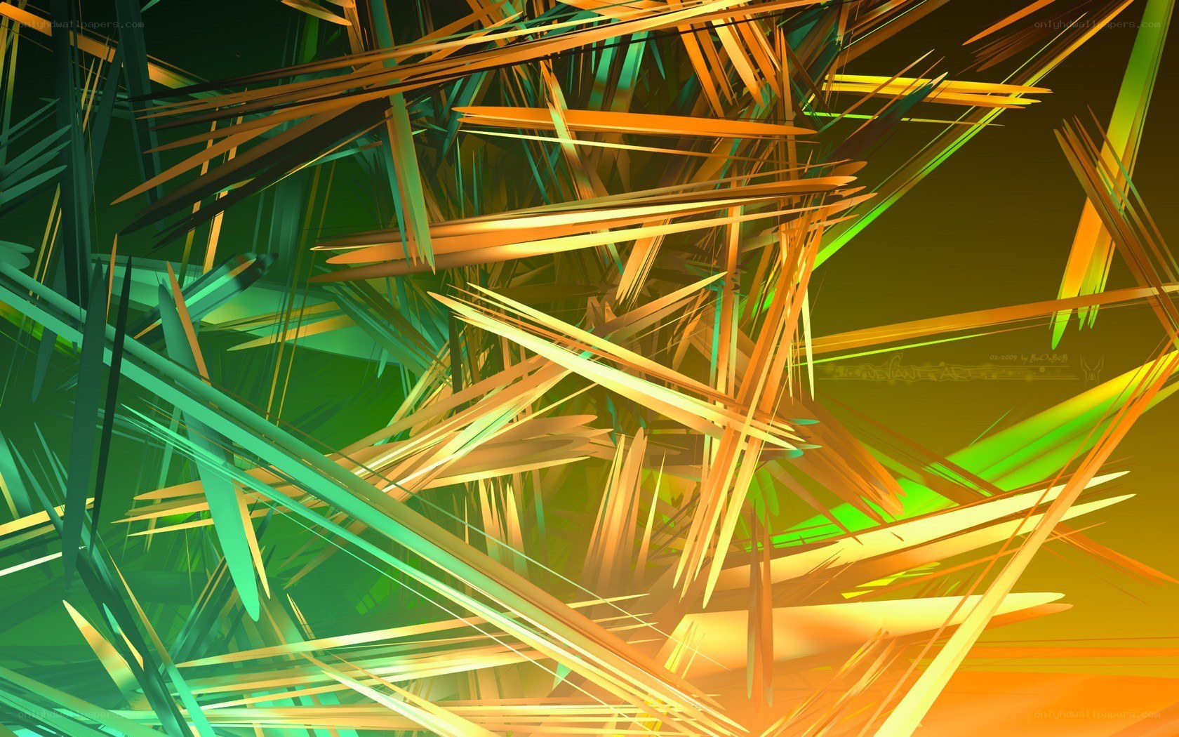 Abstract green and gold lines