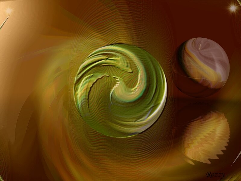Abstract green and gold swirls